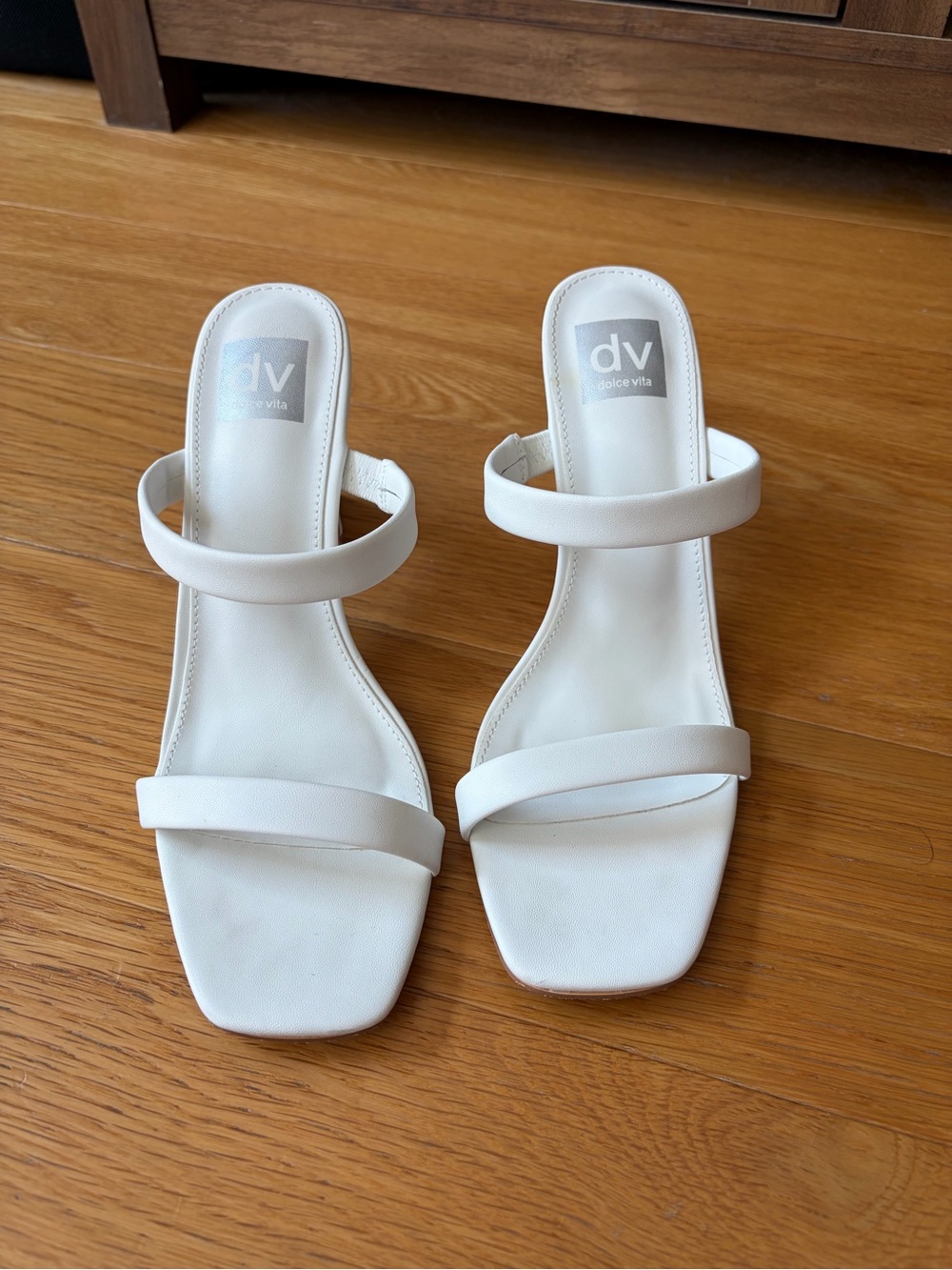 DV by Dolce Vita White Double-Strap Square-Toe Slide Heels
